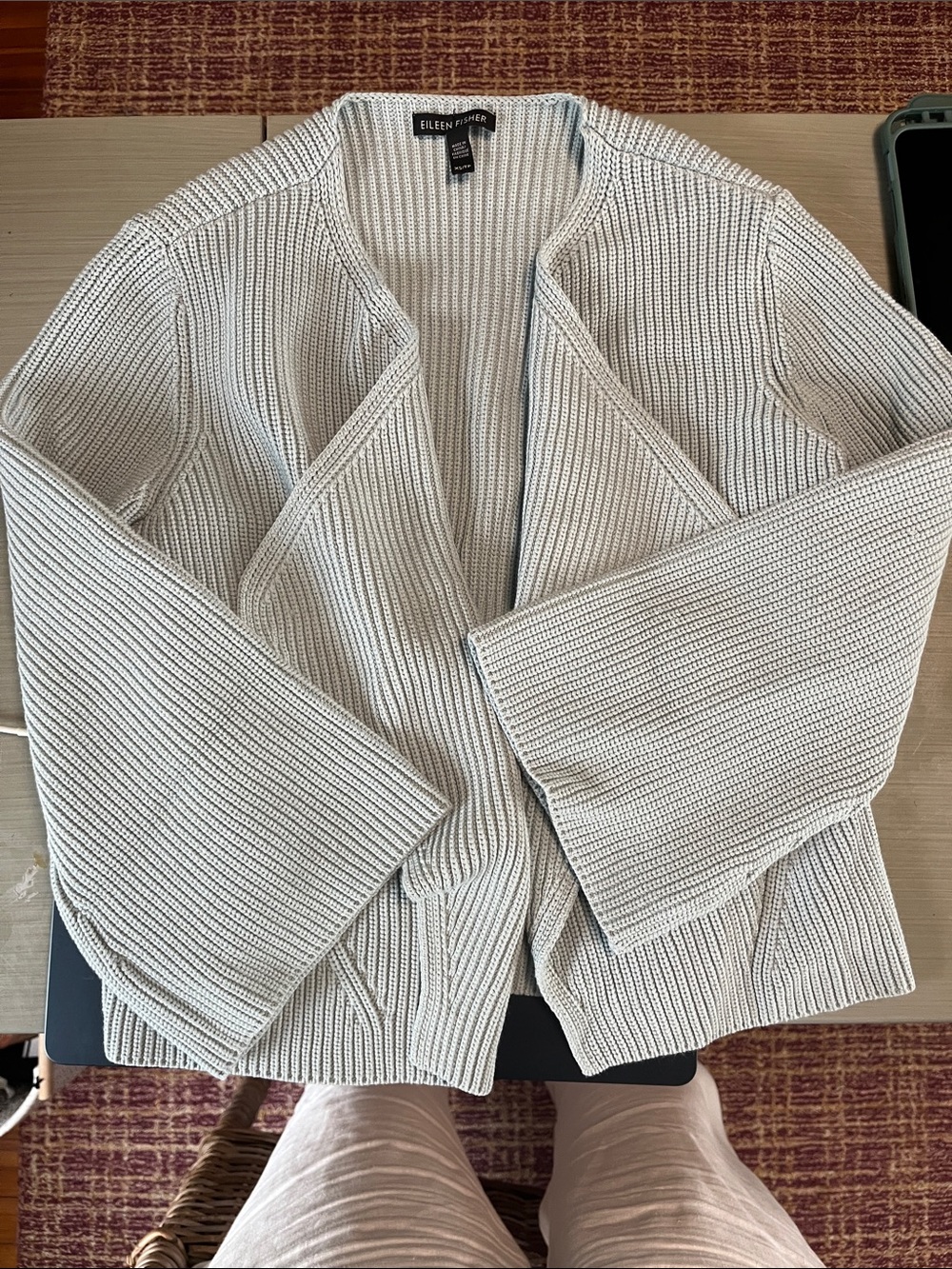 Eileen Fisher Oversized Cropped Cotton Blend Sweater Sz XS Blue Open Front
